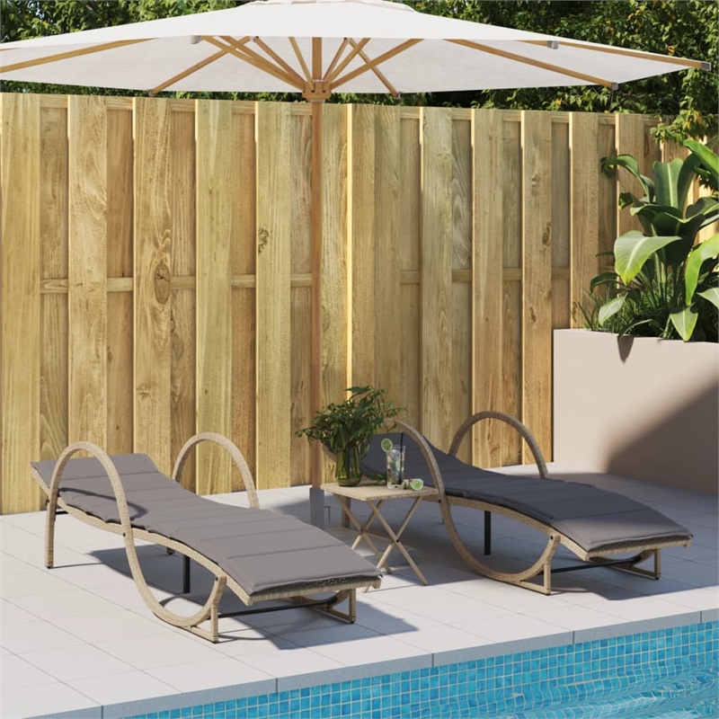vidaXL PE Rattan Standard Sun Lounger in Beige  (Set of 2)