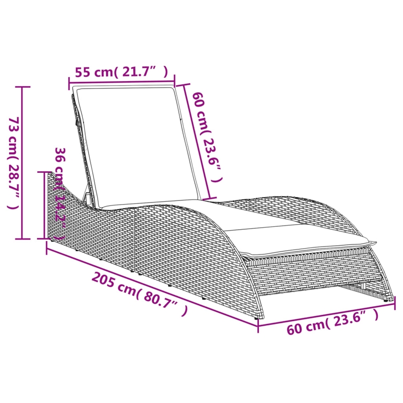 vidaXL Patio PE Rattan Standard Sun Lounger in Brown