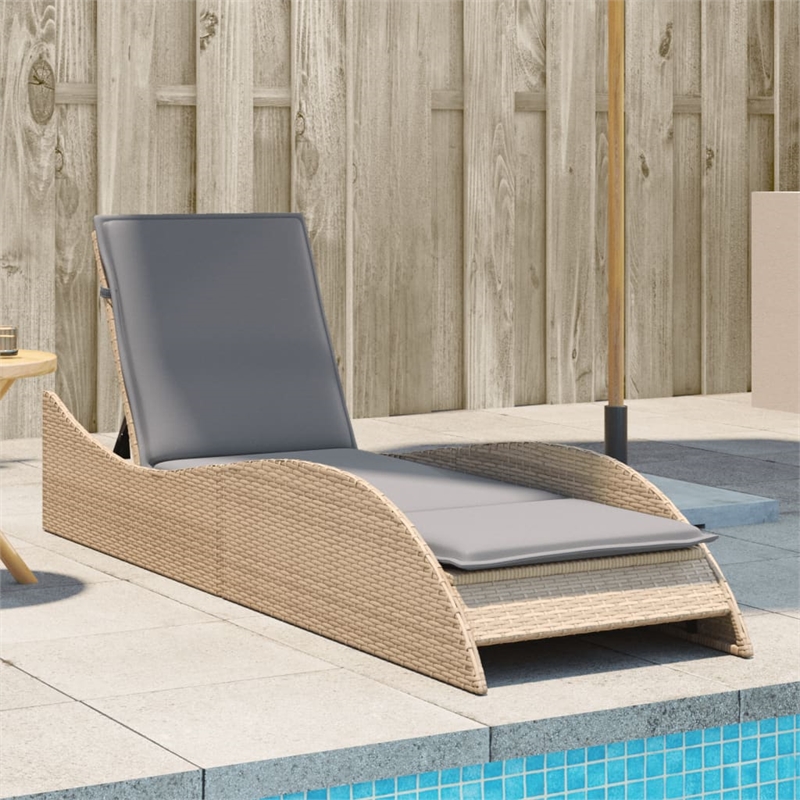 vidaXL Patio PE Rattan Extra Long Sun Lounger in Beige