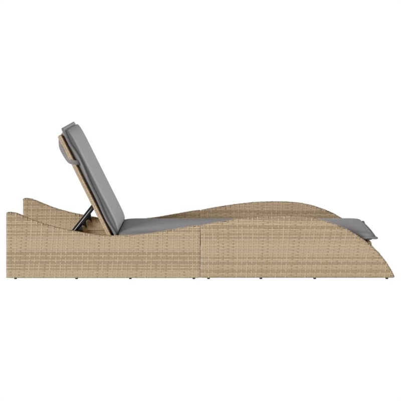 vidaXL Patio PE Rattan Extra Long Sun Lounger in Beige