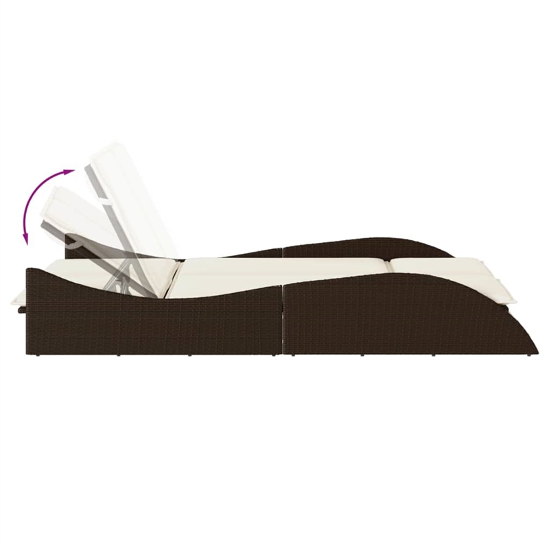 vidaXL Patio Sun Lounger w/ Cream Cushions in Brown