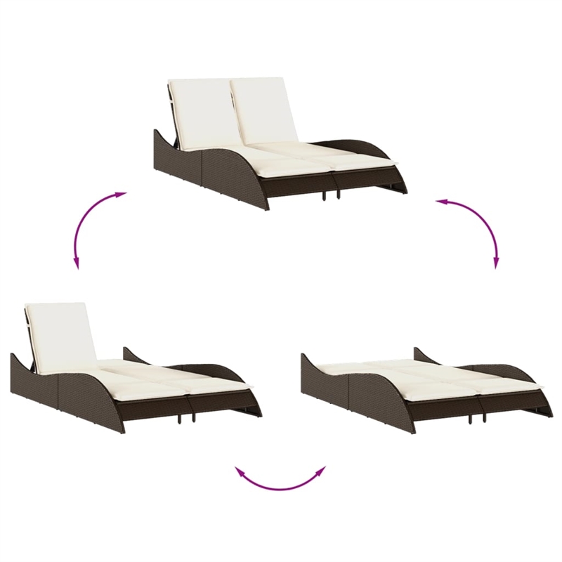vidaXL Patio Sun Lounger w/ Cream Cushions in Brown