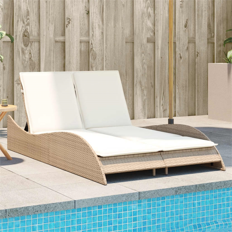 vidaXL Patio PE Rattan Medium Sun Lounger in Beige