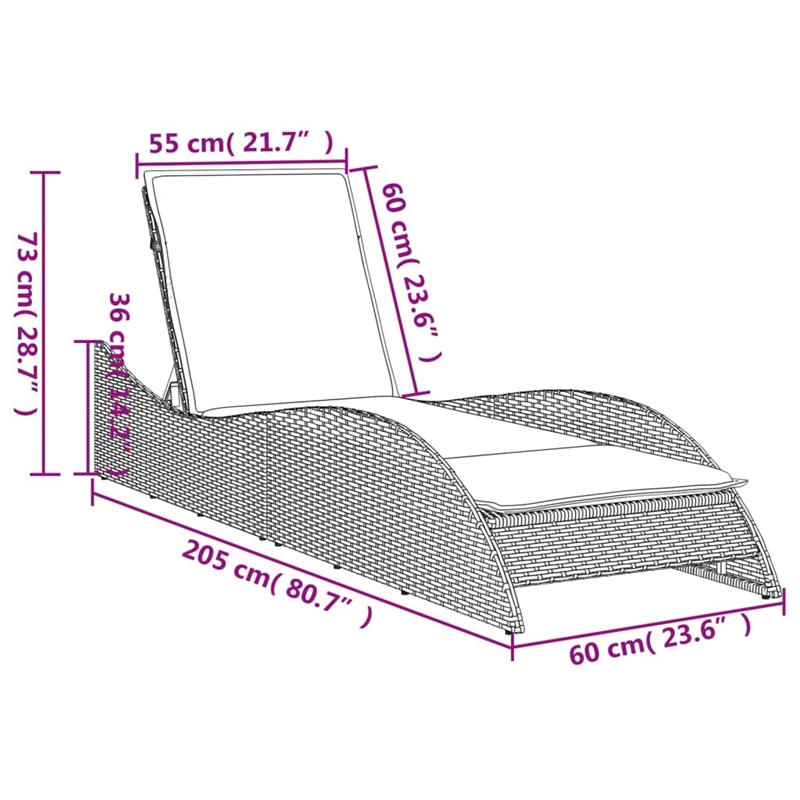 vidaXL Patio PE Rattan Standard Sun Lounger in Beige