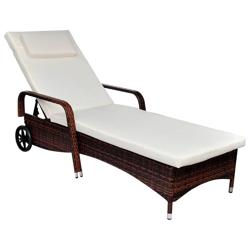 vidaXL Poly Rattan Rattan Sun Bed Standard w/ Adjustable Armrests in Brown