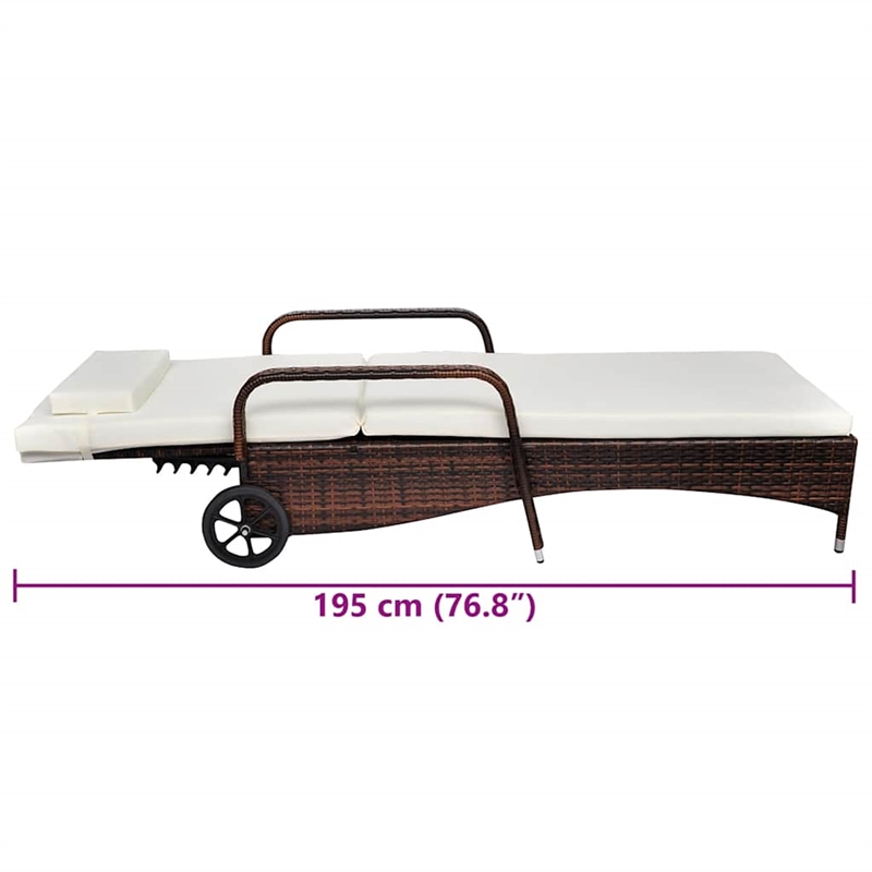 vidaXL Poly Rattan Rattan Sun Bed Standard w/ Adjustable Armrests in Brown