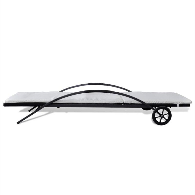 vidaXL PE Rattan Sun Lounger 78.7in w/ Cushion in Black & Cream White