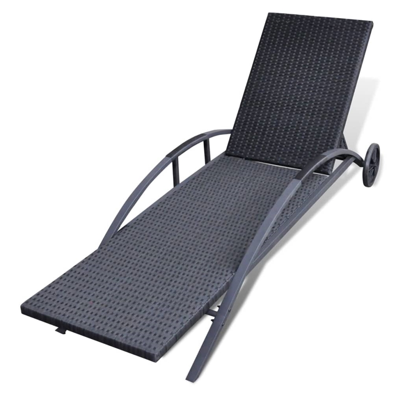 vidaXL PE Rattan Sun Lounger 78.7in w/ Cushion in Black & Cream White