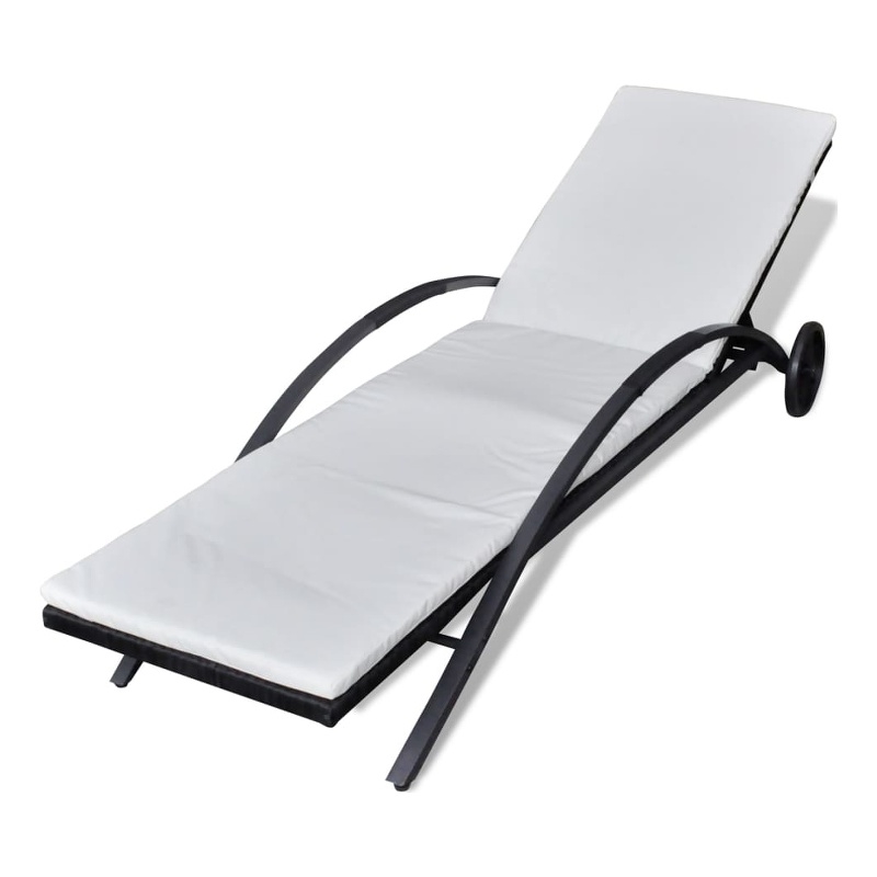 vidaXL PE Rattan Sun Lounger 78.7in w/ Cushion in Black & Cream White