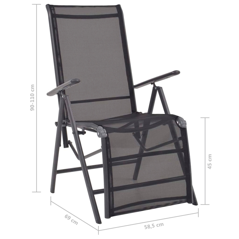 vidaXL Aluminum Medium Sunlounger w/ Adjustable Armrests in Black