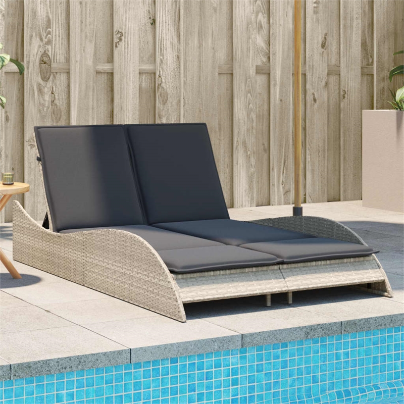 vidaXL Patio PE Rattan Steel Double Sun Lounger in Light Gray