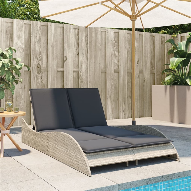 vidaXL Patio PE Rattan Steel Double Sun Lounger in Light Gray