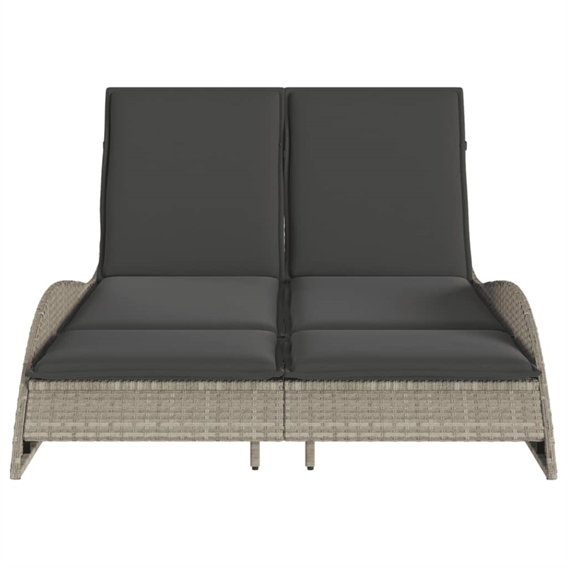 vidaXL Patio PE Rattan Steel Double Sun Lounger in Light Gray