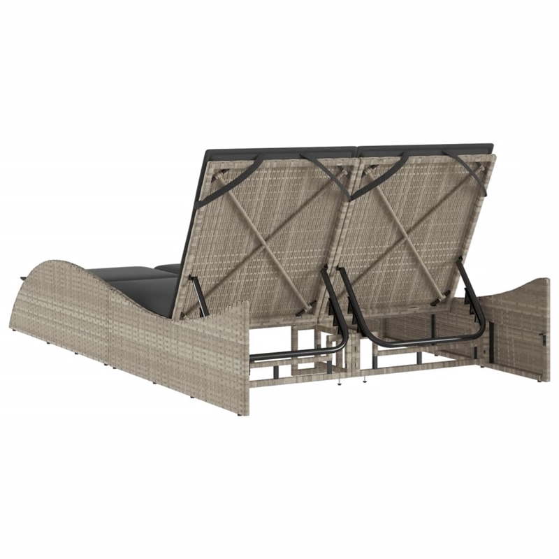 vidaXL Patio PE Rattan Steel Double Sun Lounger in Light Gray