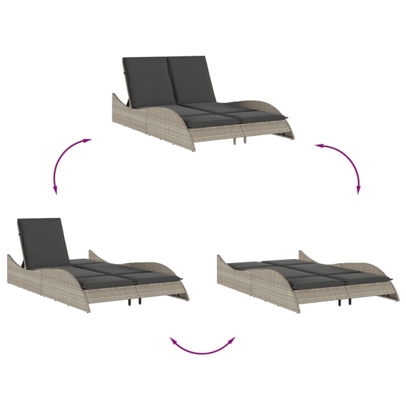 vidaXL Patio PE Rattan Steel Double Sun Lounger in Light Gray