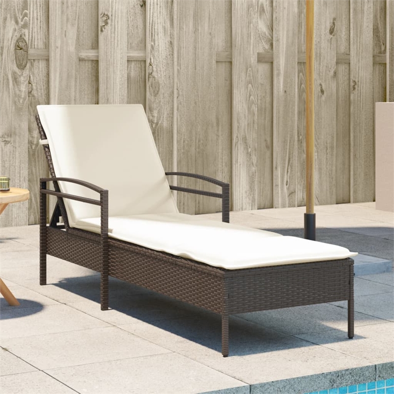 vidaXL PE Rattan Foam Standard Sun Lounger in Brown and Cream White