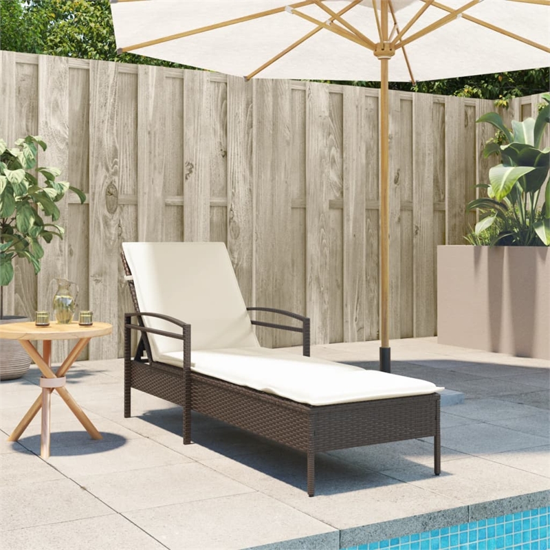 vidaXL PE Rattan Foam Standard Sun Lounger in Brown and Cream White