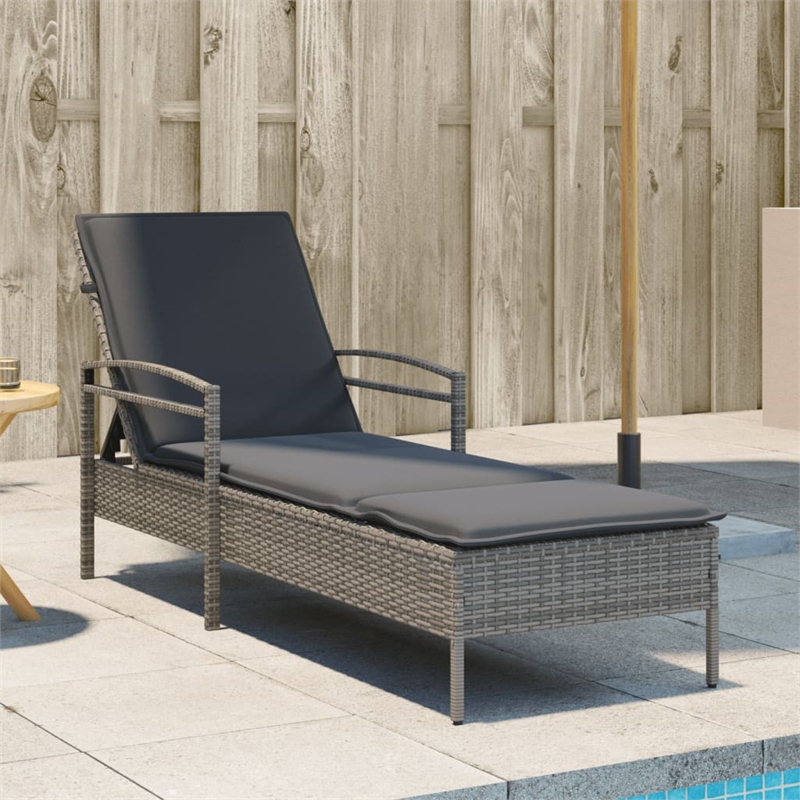 vidaXL Poly Rattan Steel Sun Lounger in Gray