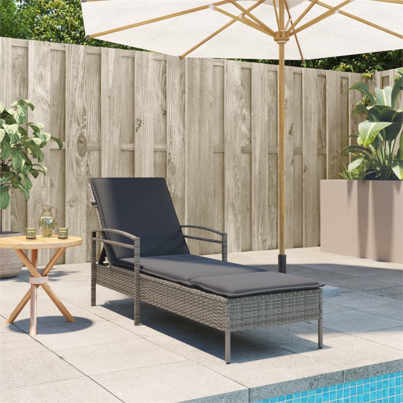 vidaXL Poly Rattan Steel Sun Lounger in Gray