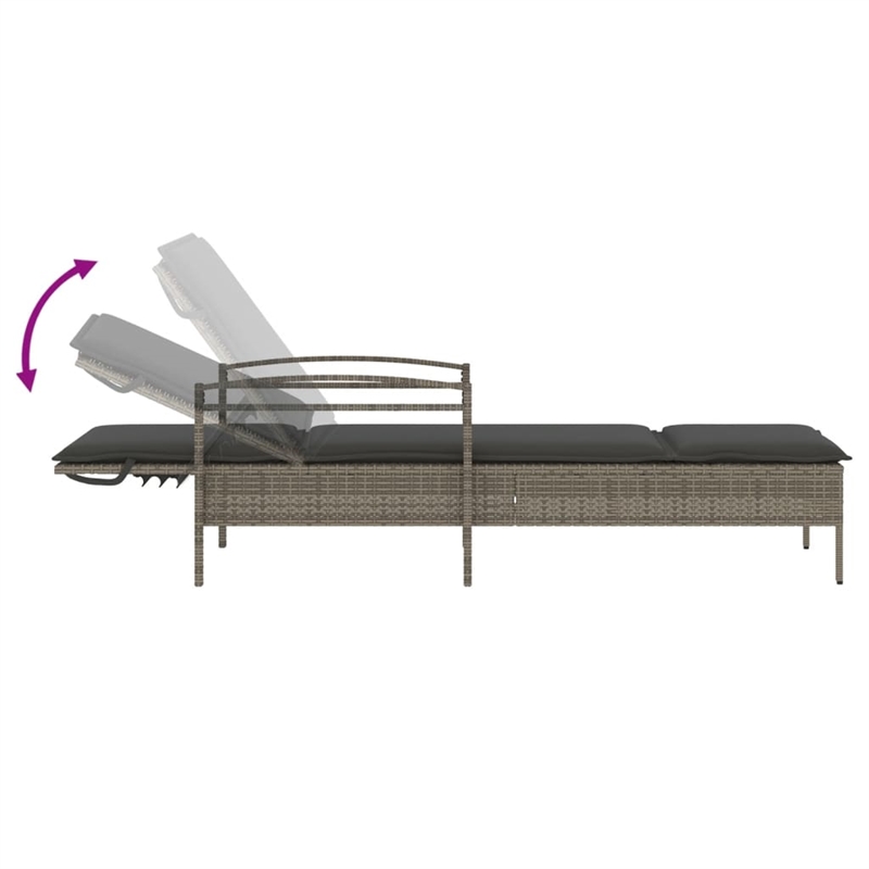 vidaXL Poly Rattan Steel Sun Lounger in Gray
