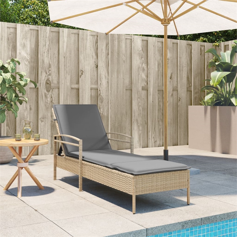 vidaXL PE Rattan Standard Sun Lounger in Beige
