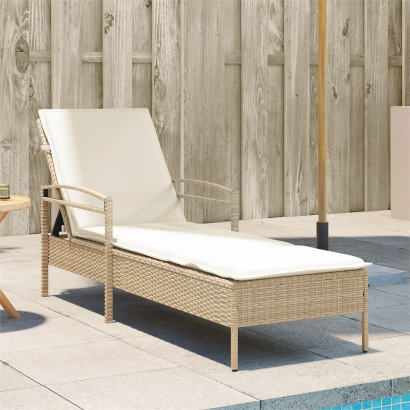 vidaXL PE Rattan Standard Sun Lounger in Beige