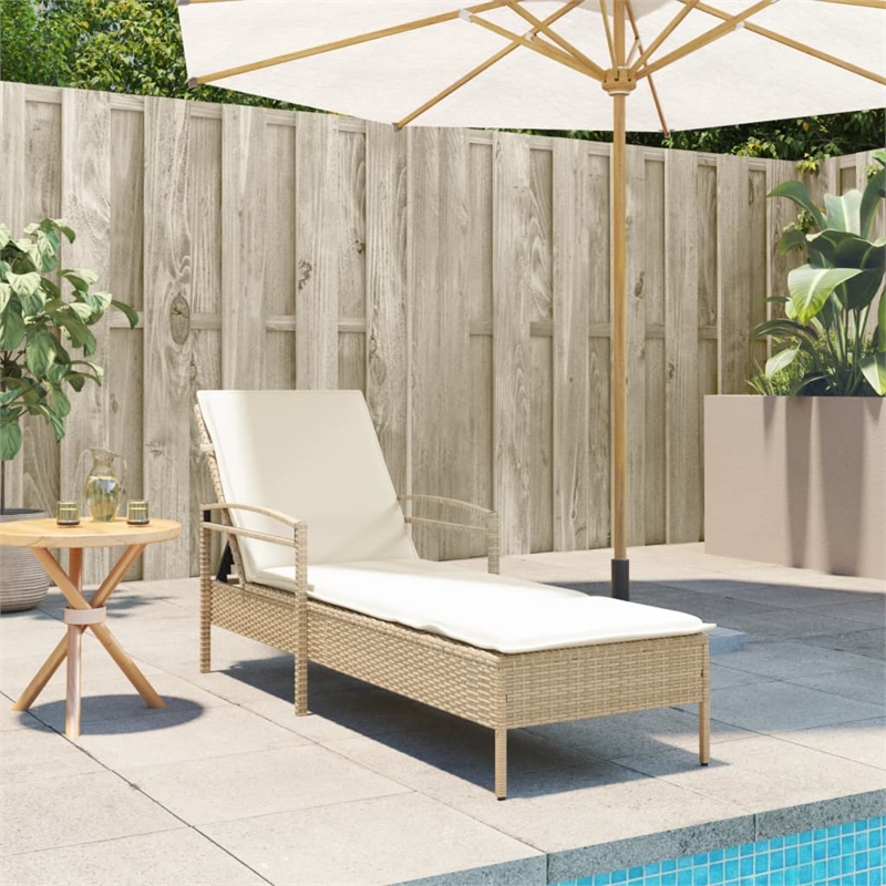 vidaXL PE Rattan Standard Sun Lounger in Beige