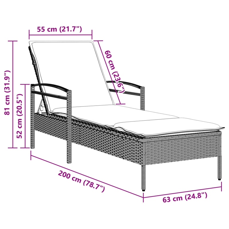 vidaXL PE Rattan Standard Sun Lounger in Light Gray