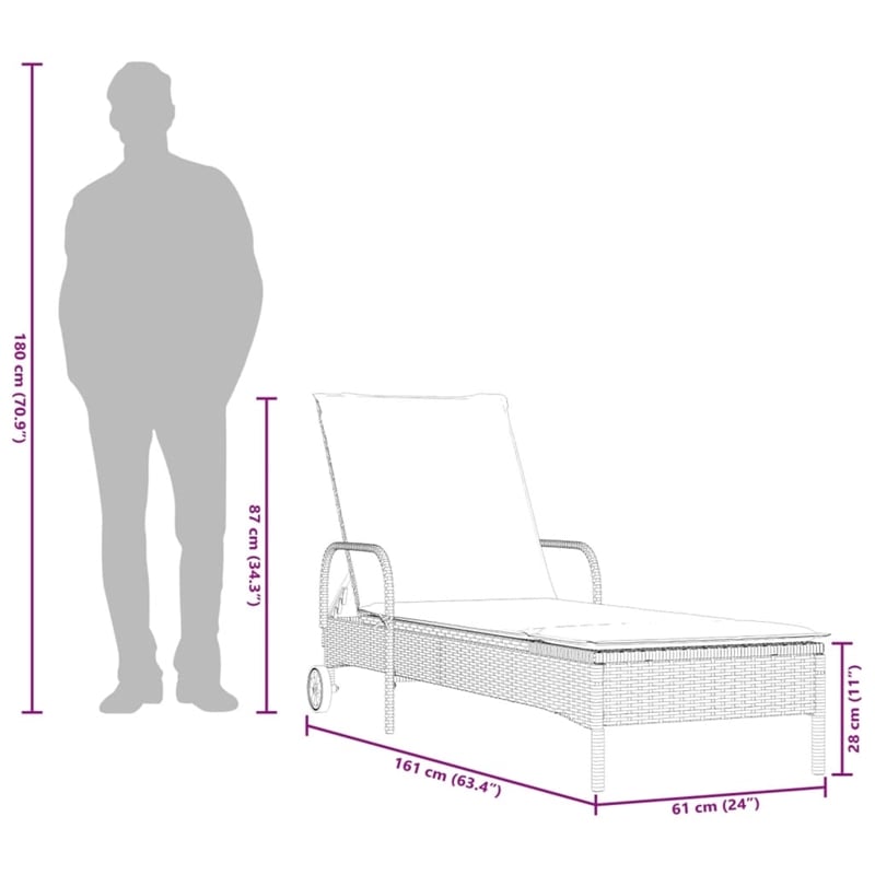 vidaXL PE Rattan Steel Polyester Sun Lounger in Gray