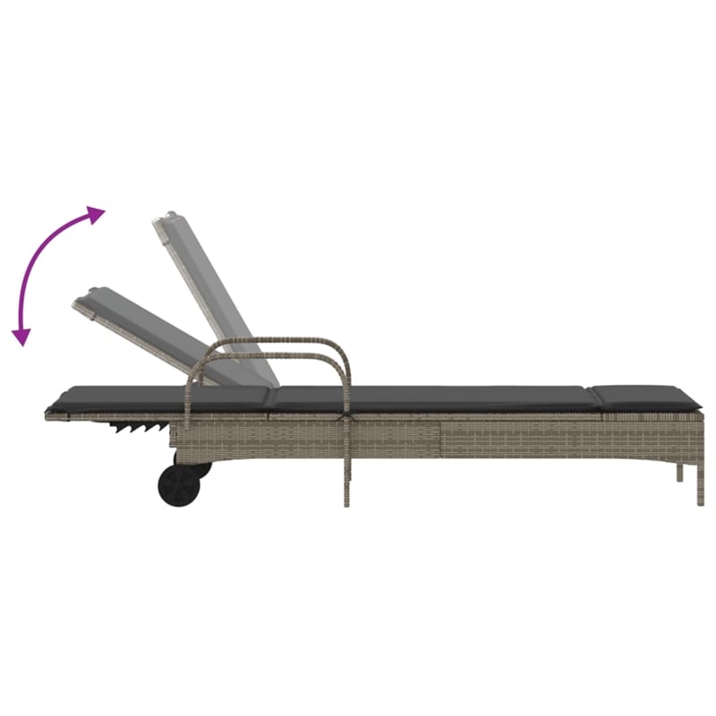 vidaXL PE Rattan Steel Polyester Sun Lounger in Gray