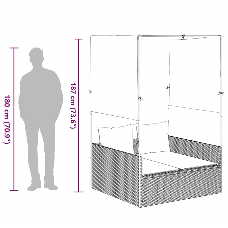 vidaXL Patio Double Sun Lounger in Gray and Navy Blue