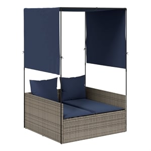 vidaXL Patio Double Sun Lounger in Gray and Navy Blue