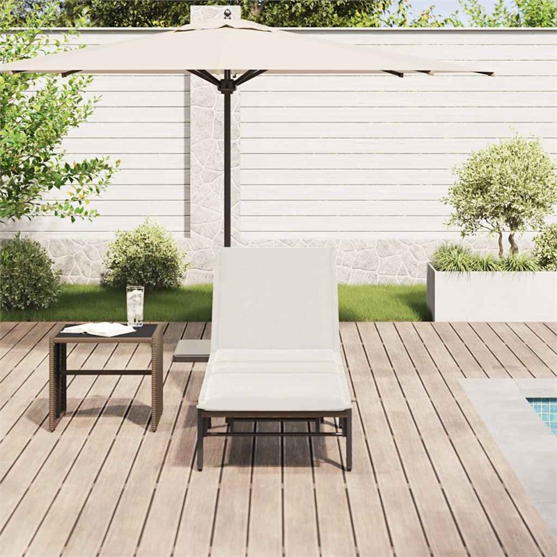 vidaXL PE Rattan Standard Sun Lounger w/ Armrests in Brown