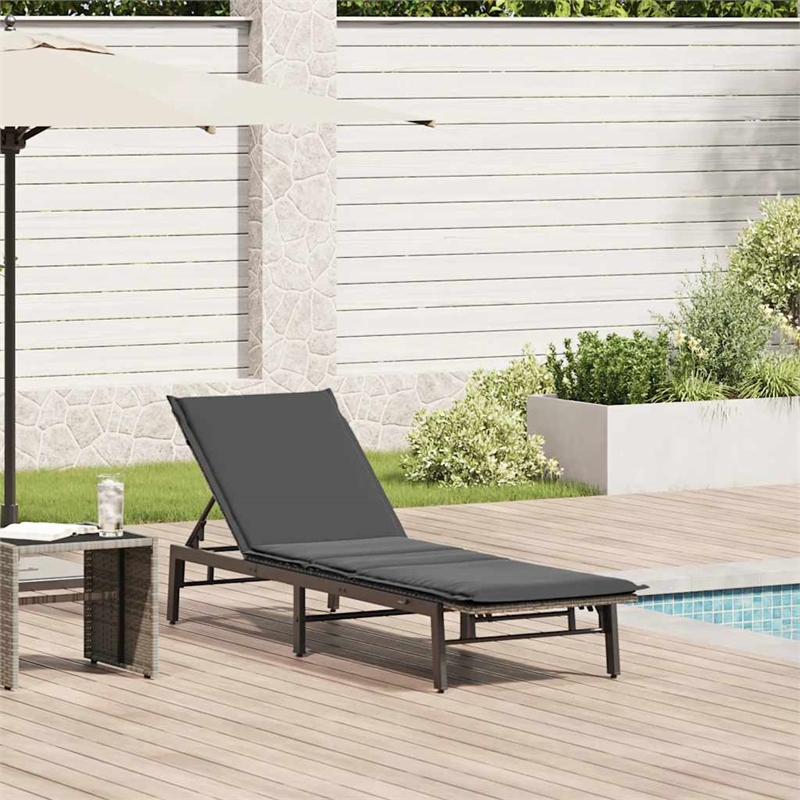 vidaXL PE Rattan Steel Adjustable Sun Lounger in Gray