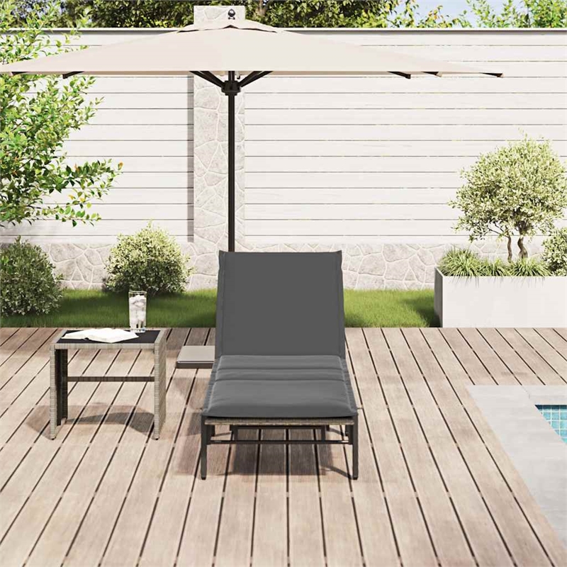 vidaXL PE Rattan Steel Adjustable Sun Lounger in Gray
