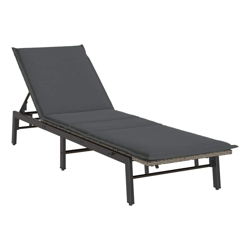vidaXL PE Rattan Steel Adjustable Sun Lounger in Gray