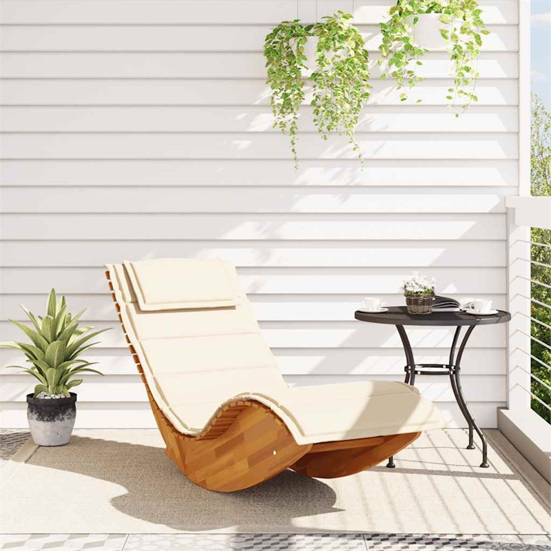 vidaXL Acacia Wood Grain Sun Lounger in Cream