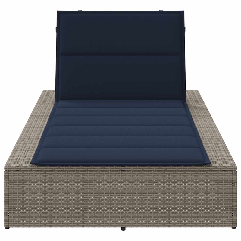 vidaXL Patio PE Rattan Standard Sunbed w/ Adjustable Armrests in Gray