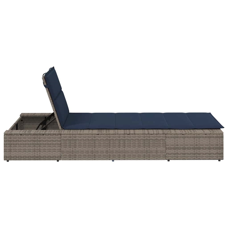 vidaXL Patio PE Rattan Standard Sunbed w/ Adjustable Armrests in Gray