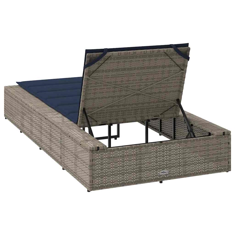 vidaXL Patio PE Rattan Standard Sunbed w/ Adjustable Armrests in Gray