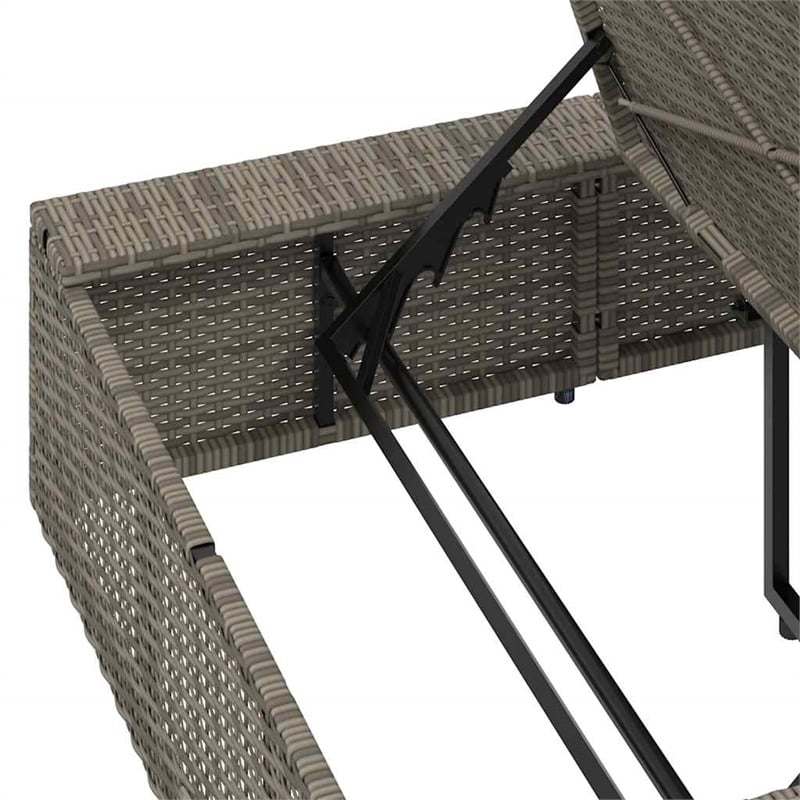 vidaXL Patio PE Rattan Standard Sunbed w/ Adjustable Armrests in Gray