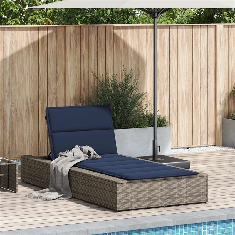 vidaXL Patio PE Rattan Standard Sunbed w/ Adjustable Armrests in Gray