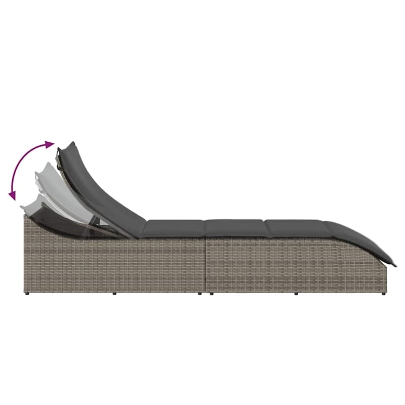 vidaXL PE Rattan Folding Standard Sun Lounger in Gray