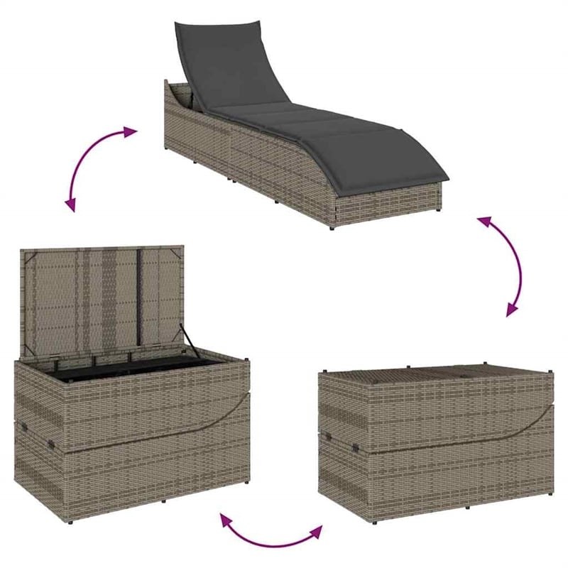 vidaXL PE Rattan Folding Standard Sun Lounger in Gray