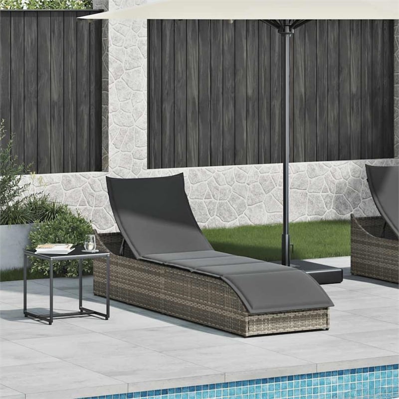 vidaXL PE Rattan Folding Standard Sun Lounger in Gray
