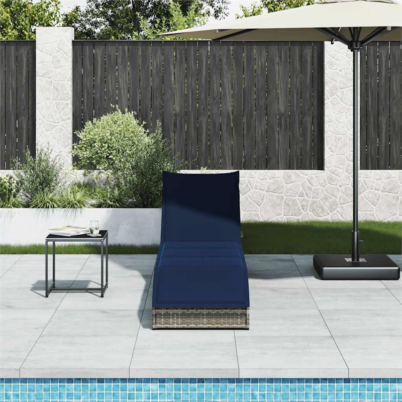 vidaXL PE Rattan Folding Standard Foldable Sun Lounger in Gray