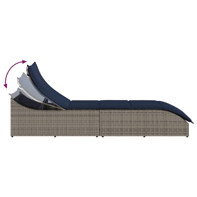 vidaXL PE Rattan Folding Standard Foldable Sun Lounger in Gray