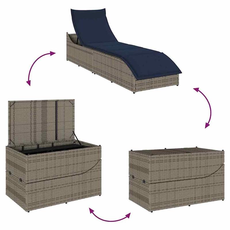 vidaXL PE Rattan Folding Standard Foldable Sun Lounger in Gray