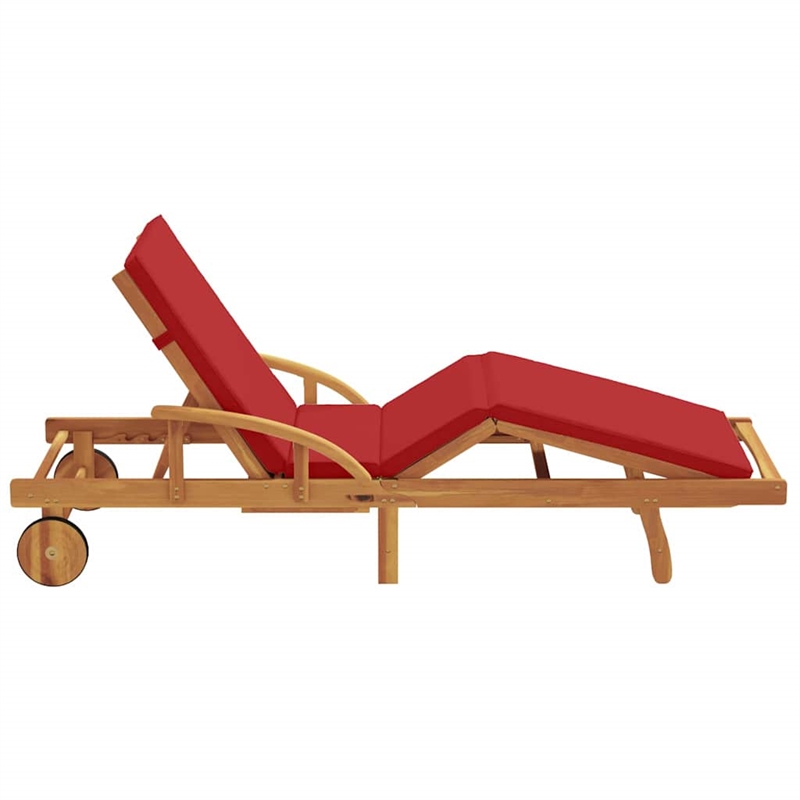 vidaXL Solid Acacia Wood Reclining Sun Lounger 200x67x84cm in Red