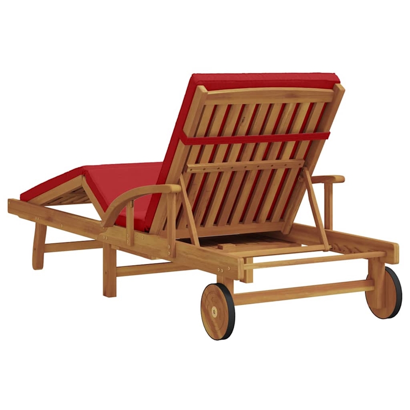 vidaXL Solid Acacia Wood Reclining Sun Lounger 200x67x84cm in Red